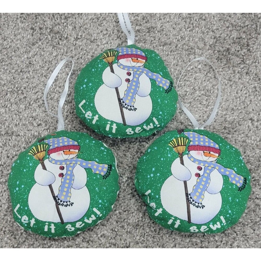 Vintage Fabric Christmas Ornaments Handmade Snowman Stuffed Plush Set of 3
